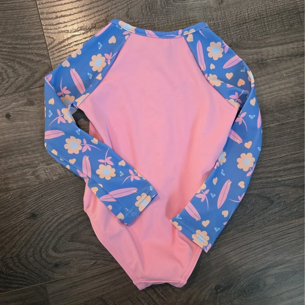 Roxy Baby Zip-Up One piece Rash Guard Swimsuit Tropical Floral Size 2 NWT $60